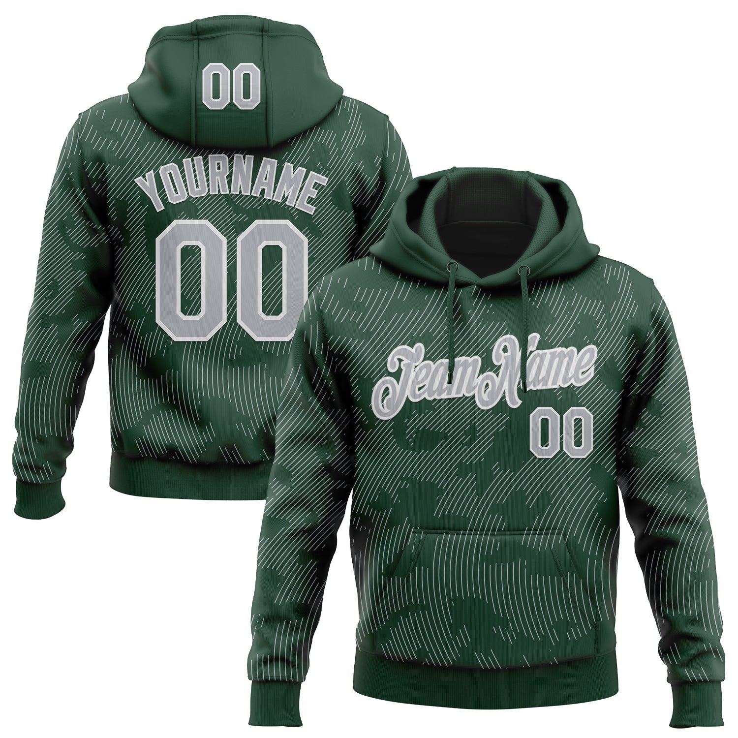 Custom Stitched Green Gray-White Curve Lines Sports Pullover Sweatshirt Hoodie - Main View