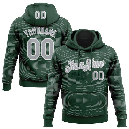 Custom Stitched Green Gray-White Curve Lines Sports Pullover Sweatshirt Hoodie - Main View