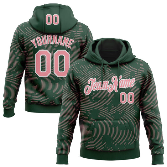 Custom Stitched Green Medium Pink-White Curve Lines Sports Pullover Sweatshirt Hoodie - Main View