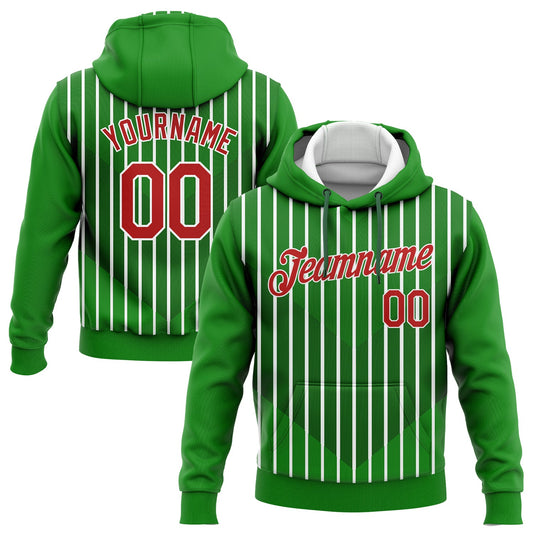 Custom Stitched Kelly Green Red Green-White 3D Pattern Design Sports Pullover Sweatshirt Hoodie - Main View