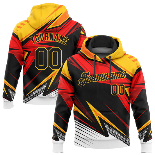 Custom Stitched Gold Black Orange-White 3D Pattern Design Sports Pullover Sweatshirt Hoodie - Main View