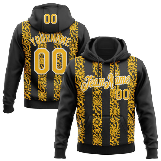 Custom Stitched Black Gold-White Abstract Shape Pattern Sports Pullover Sweatshirt Hoodie - Main View