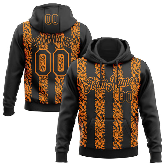 Custom Stitched Black Bay Orange Abstract Shape Pattern Sports Pullover Sweatshirt Hoodie - Main View