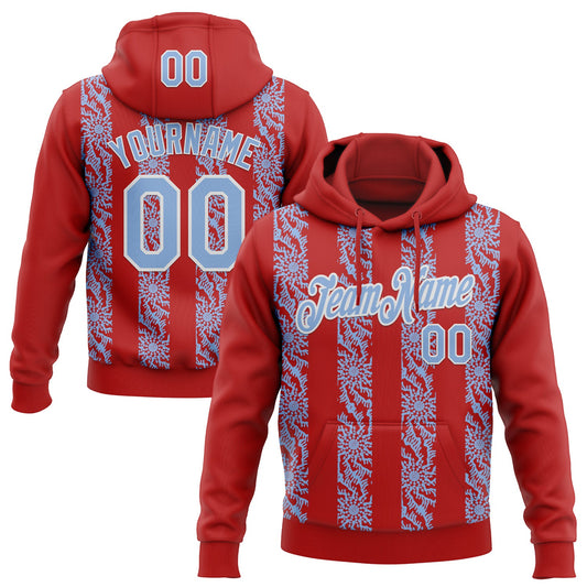 Custom Stitched Red Light Blue-White Abstract Shape Pattern Sports Pullover Sweatshirt Hoodie - Main View