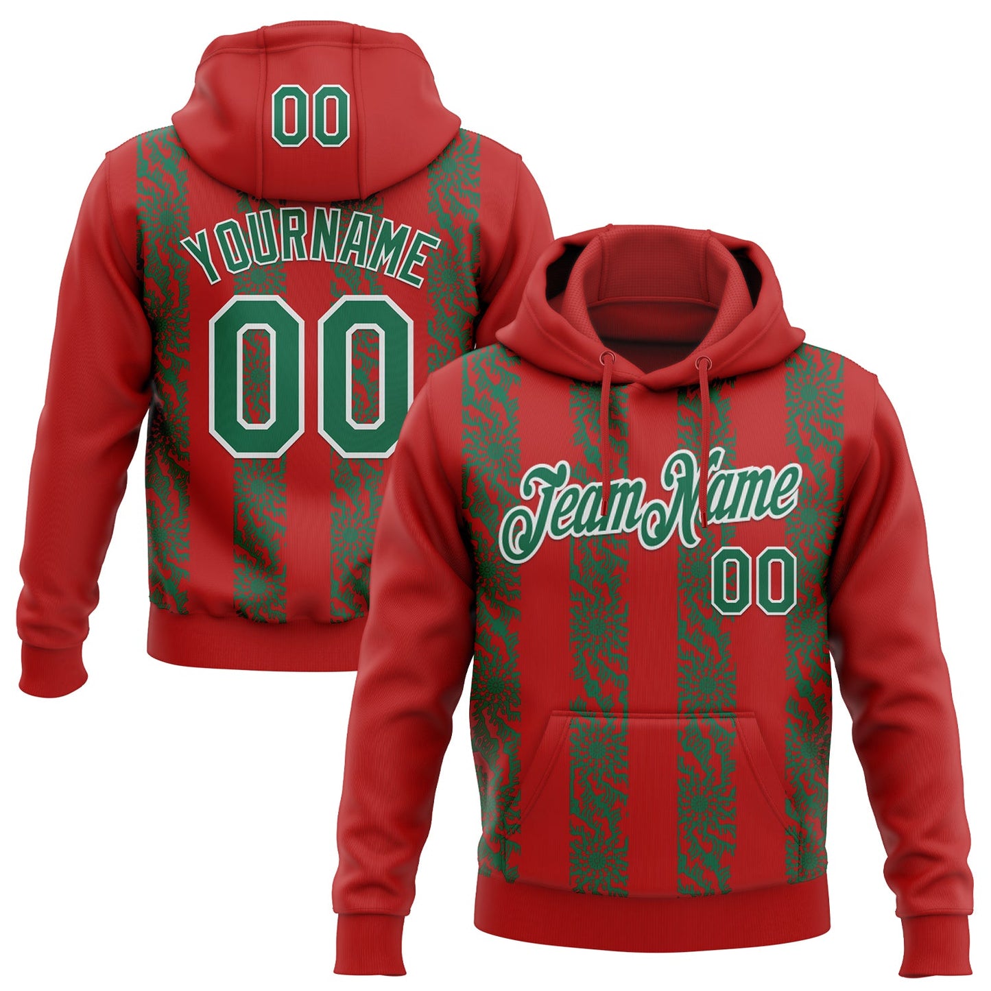 Custom Stitched Red Kelly Green-White Abstract Shape Pattern Sports Pullover Sweatshirt Hoodie - Main View