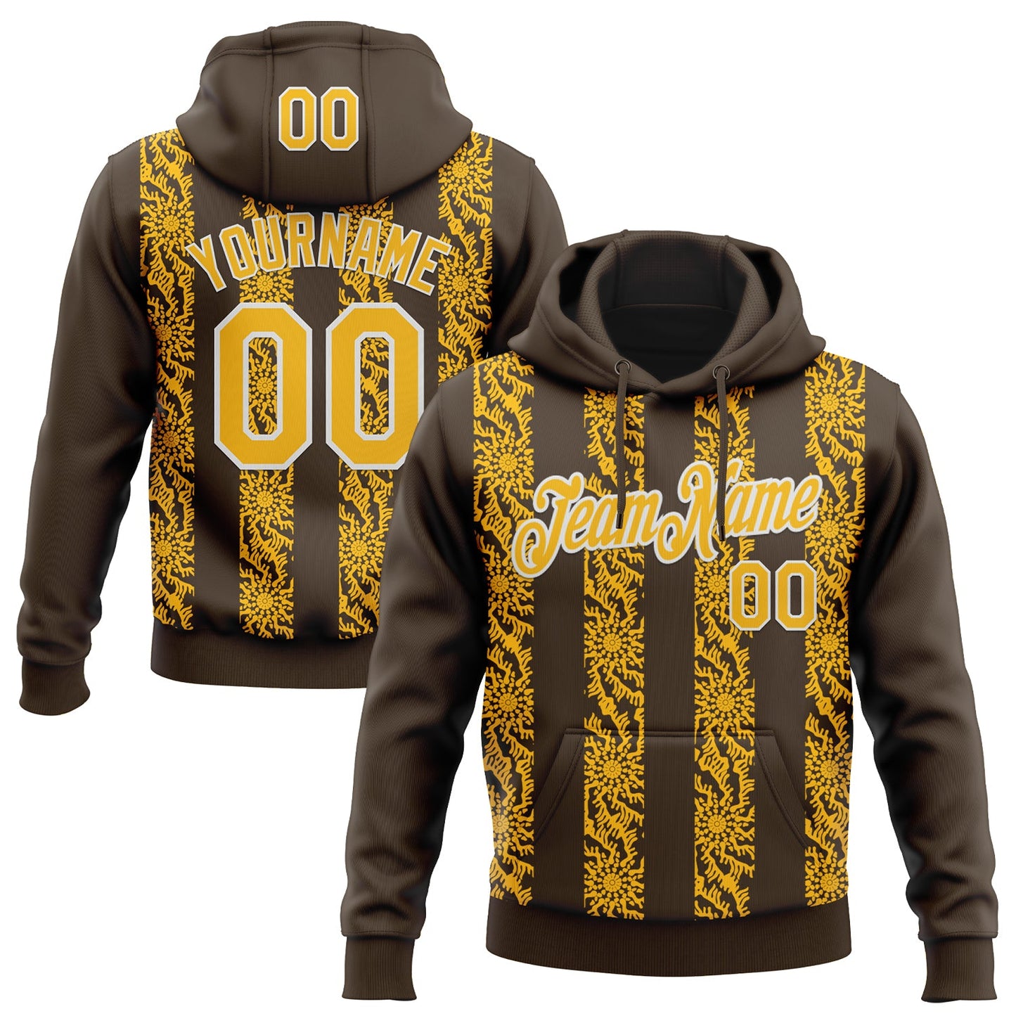Custom Stitched Brown Gold-White Abstract Shape Pattern Sports Pullover Sweatshirt Hoodie - Main View