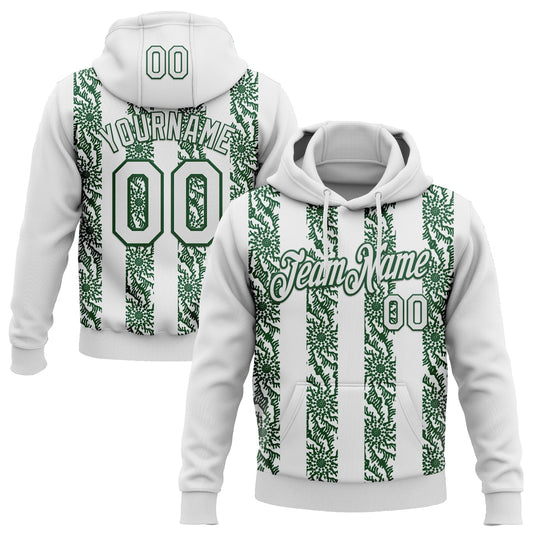 Custom Stitched White Green Abstract Shape Pattern Sports Pullover Sweatshirt Hoodie - Main View