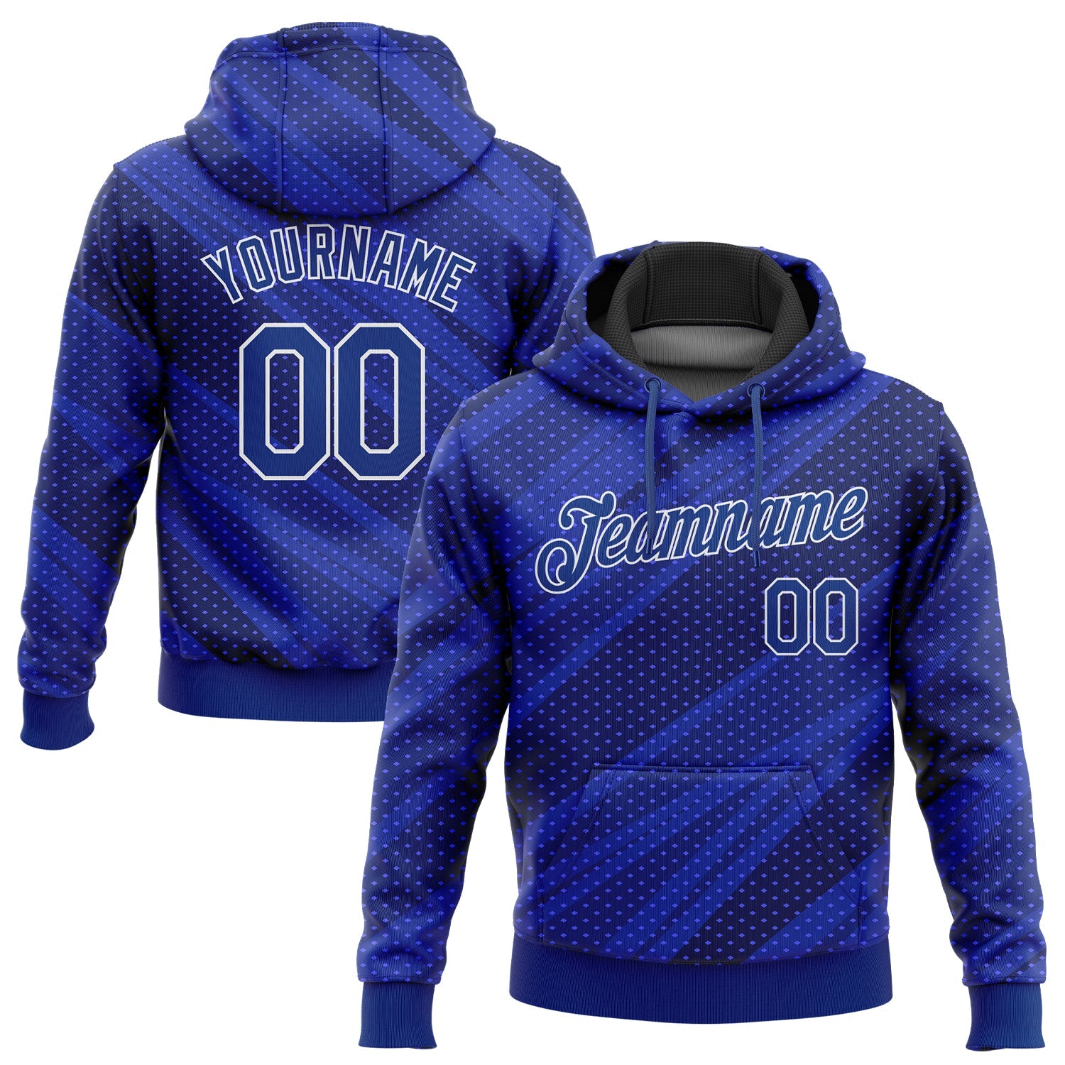 Custom Stitched Royal Roayl Navy-White 3D Pattern Design Sports Pullover Sweatshirt Hoodie - Main View