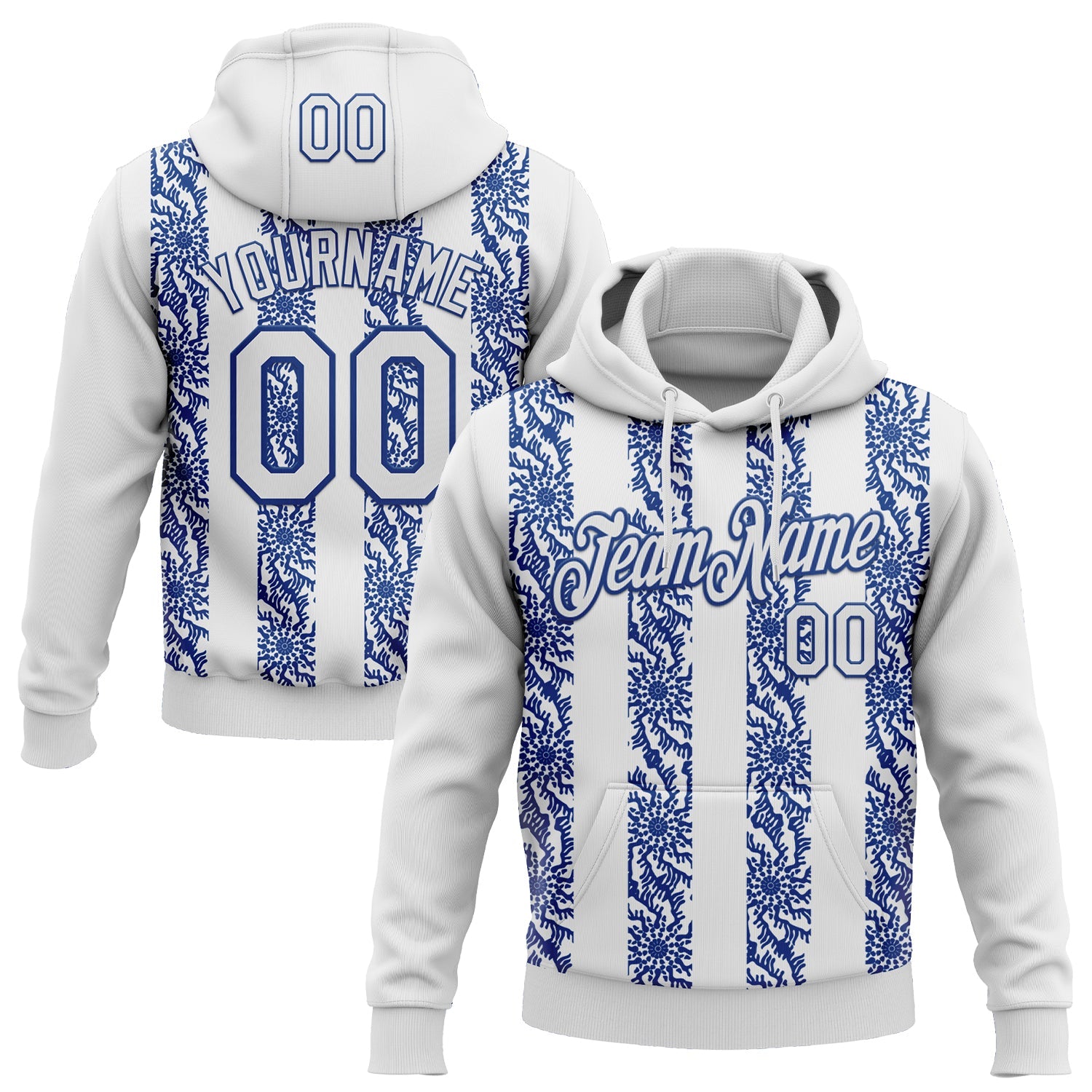 Custom Stitched White Royal Abstract Shape Pattern Sports Pullover Sweatshirt Hoodie - Main View