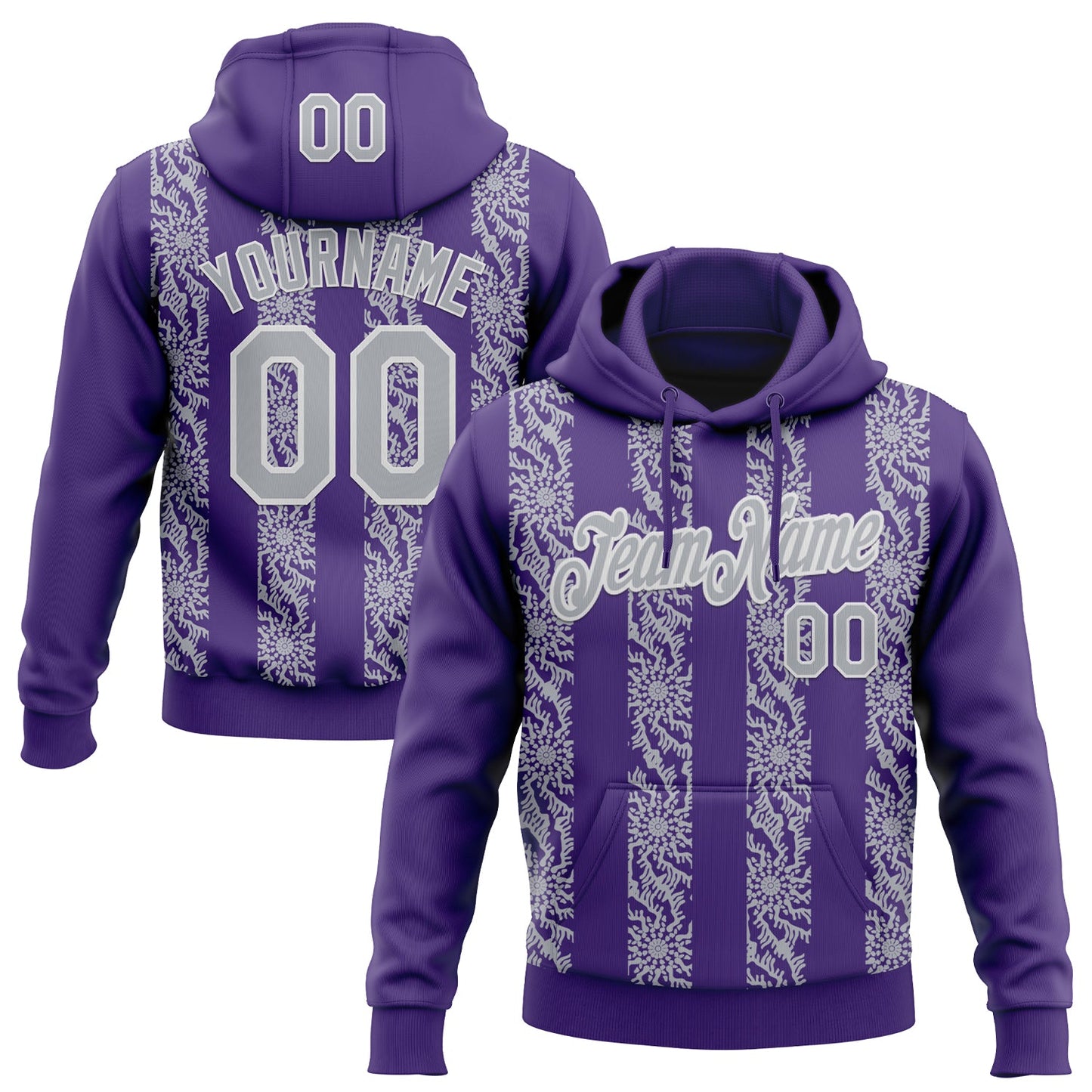 Custom Stitched Purple Gray-White Abstract Shape Pattern Sports Pullover Sweatshirt Hoodie - Main View