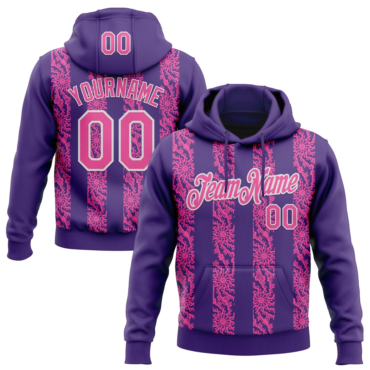 Custom Stitched Purple Pink-White Abstract Shape Pattern Sports Pullover Sweatshirt Hoodie - Main View