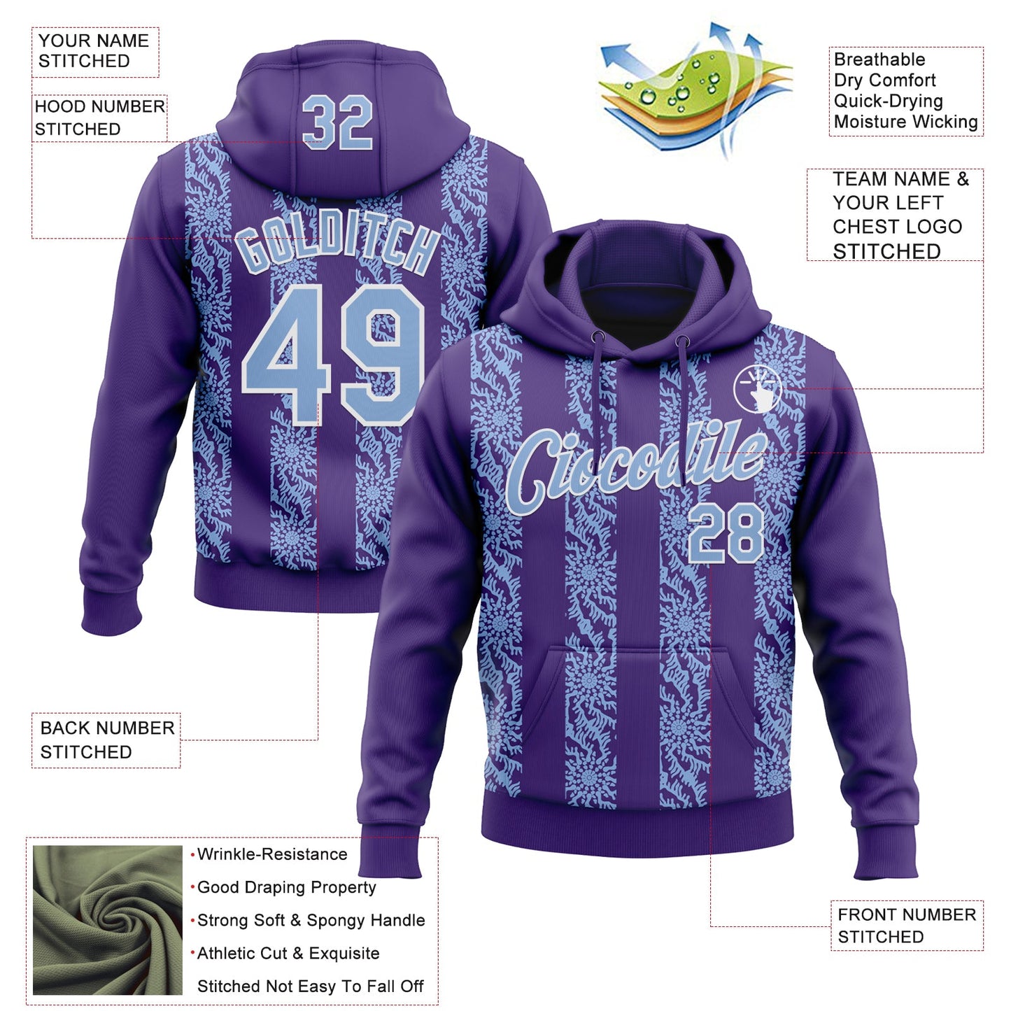 Custom Stitched Purple Light Blue-White Abstract Shape Pattern Sports Pullover Sweatshirt Hoodie view 4