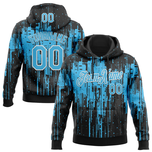 Custom Stitched Black Sky Blue-White Dripping Splatter Sports Pullover Sweatshirt Hoodie - Main View