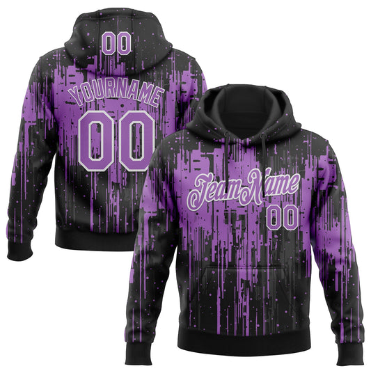 Custom Stitched Black Medium Purple-White Dripping Splatter Sports Pullover Sweatshirt Hoodie - Main View