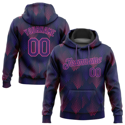 Custom Stitched Navy Purple-Pink 3D Pattern Design Sports Pullover Sweatshirt Hoodie - Main View