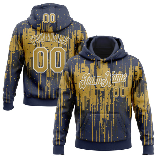 Custom Stitched Navy Old Gold-White Dripping Splatter Sports Pullover Sweatshirt Hoodie - Main View