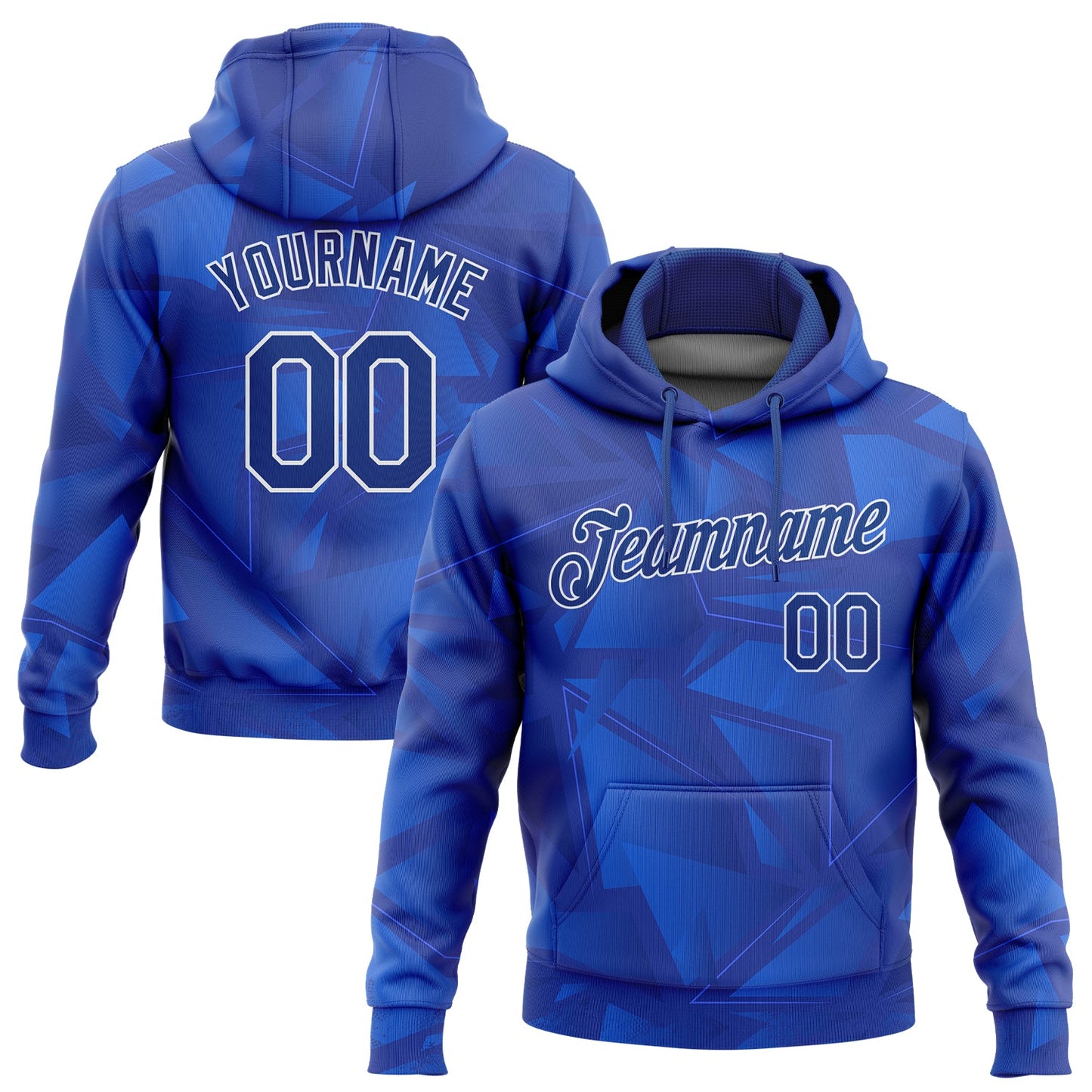 Custom Stitched Royal Roayl Navy-White 3D Pattern Design Sports Pullover Sweatshirt Hoodie - Main View
