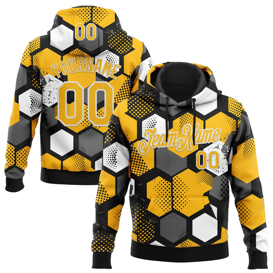 Custom Stitched Black Gold-White Geometric Shape Pattern Sports Pullover Sweatshirt Hoodie - Main View