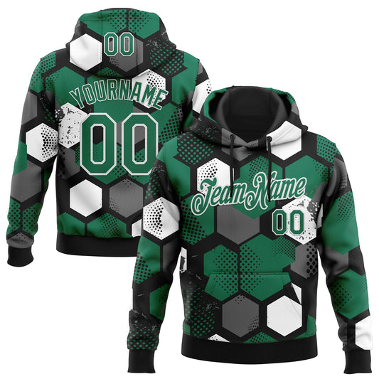 Custom Stitched Black Kelly Green-White Geometric Shape Pattern Sports Pullover Sweatshirt Hoodie - Main View