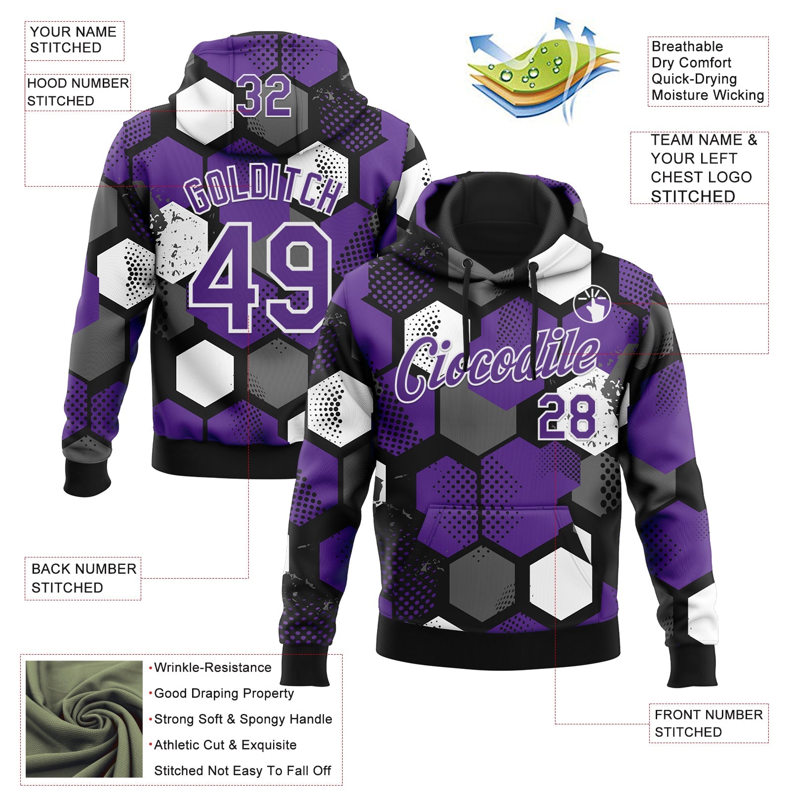 Custom Stitched Black Purple-White Geometric Shape Pattern Sports Pullover Sweatshirt Hoodie view 4