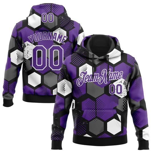 Custom Stitched Black Purple-White Geometric Shape Pattern Sports Pullover Sweatshirt Hoodie - Main View