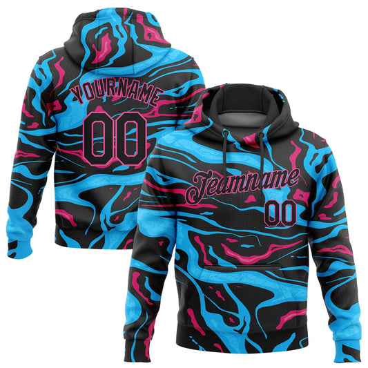 Custom Stitched Light Blue Black-Pink 3D Pattern Design Sports Pullover Sweatshirt Hoodie - Main View