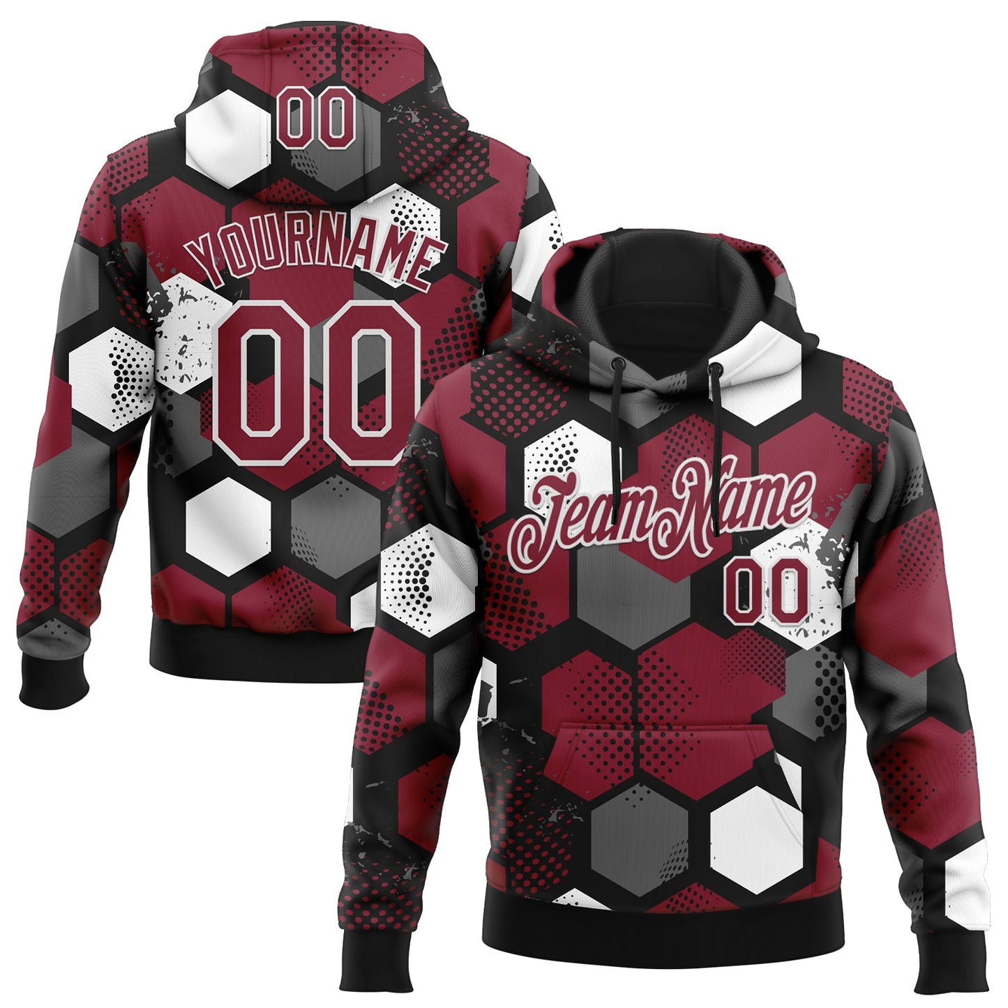 Custom Stitched Black Crimson-White Geometric Shape Pattern Sports Pullover Sweatshirt Hoodie - Main View