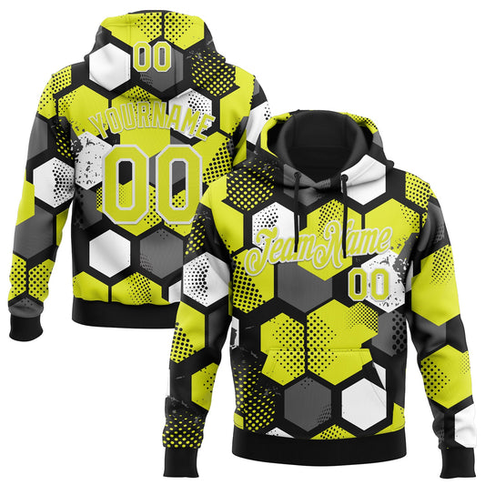 Custom Stitched Black Neon Yellow-White Geometric Shape Pattern Sports Pullover Sweatshirt Hoodie - Main View