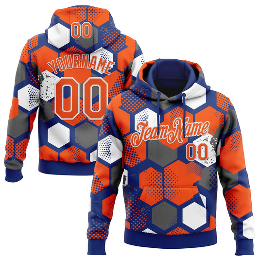 Custom Stitched Royal Orange-White Geometric Shape Pattern Sports Pullover Sweatshirt Hoodie - Main View
