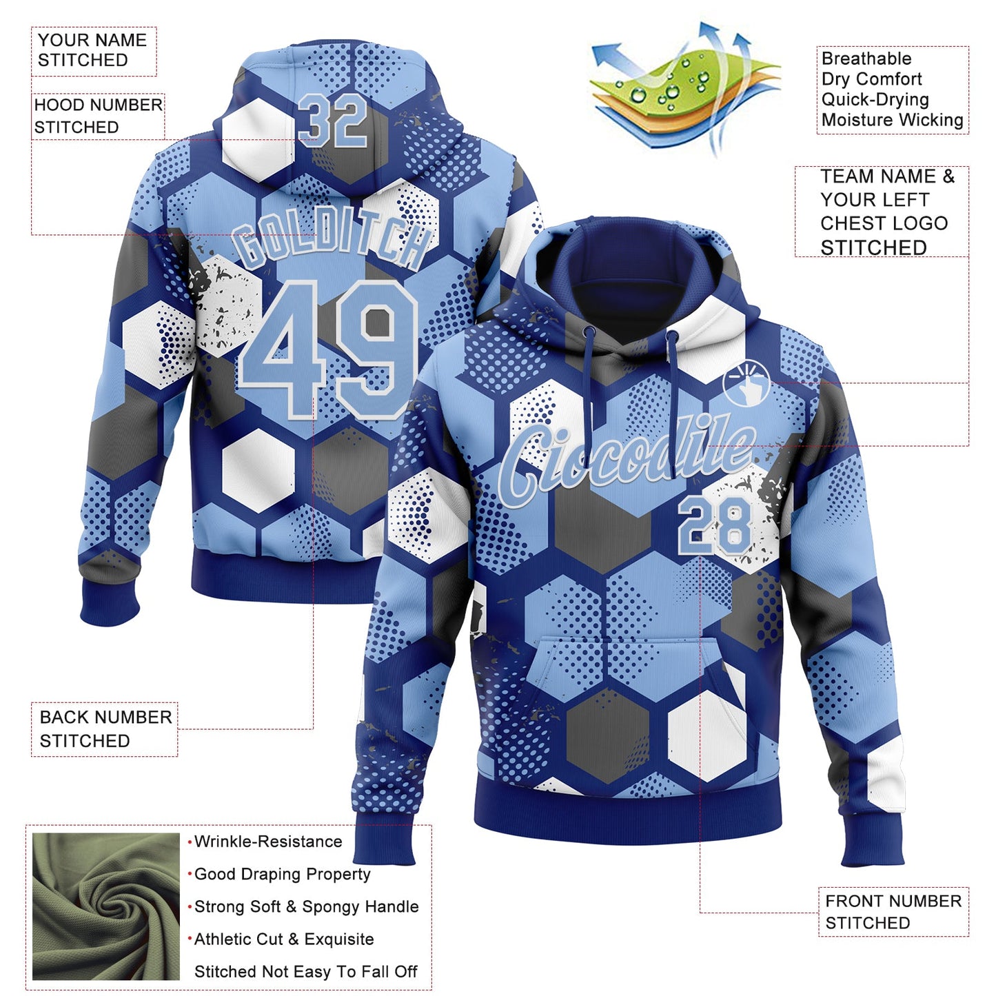 Custom Stitched Royal Light Blue-White Geometric Shape Pattern Sports Pullover Sweatshirt Hoodie view 4