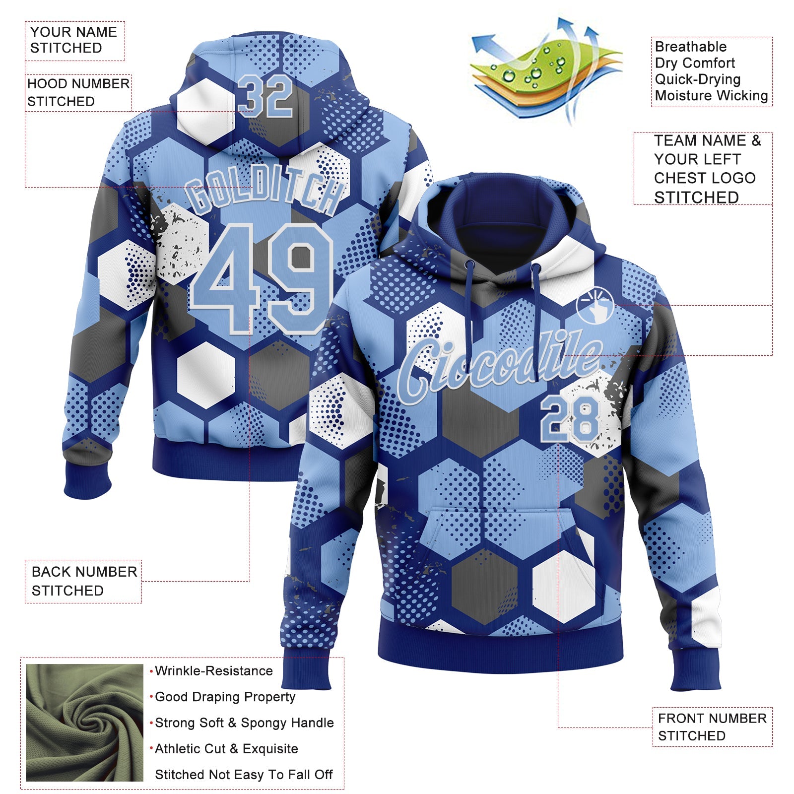 Custom Stitched Royal Light Blue-White Geometric Shape Pattern Sports Pullover Sweatshirt Hoodie view 4