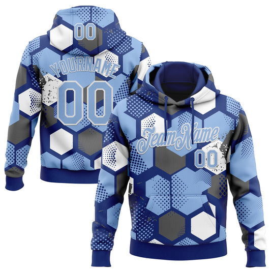 Custom Stitched Royal Light Blue-White Geometric Shape Pattern Sports Pullover Sweatshirt Hoodie - Main View
