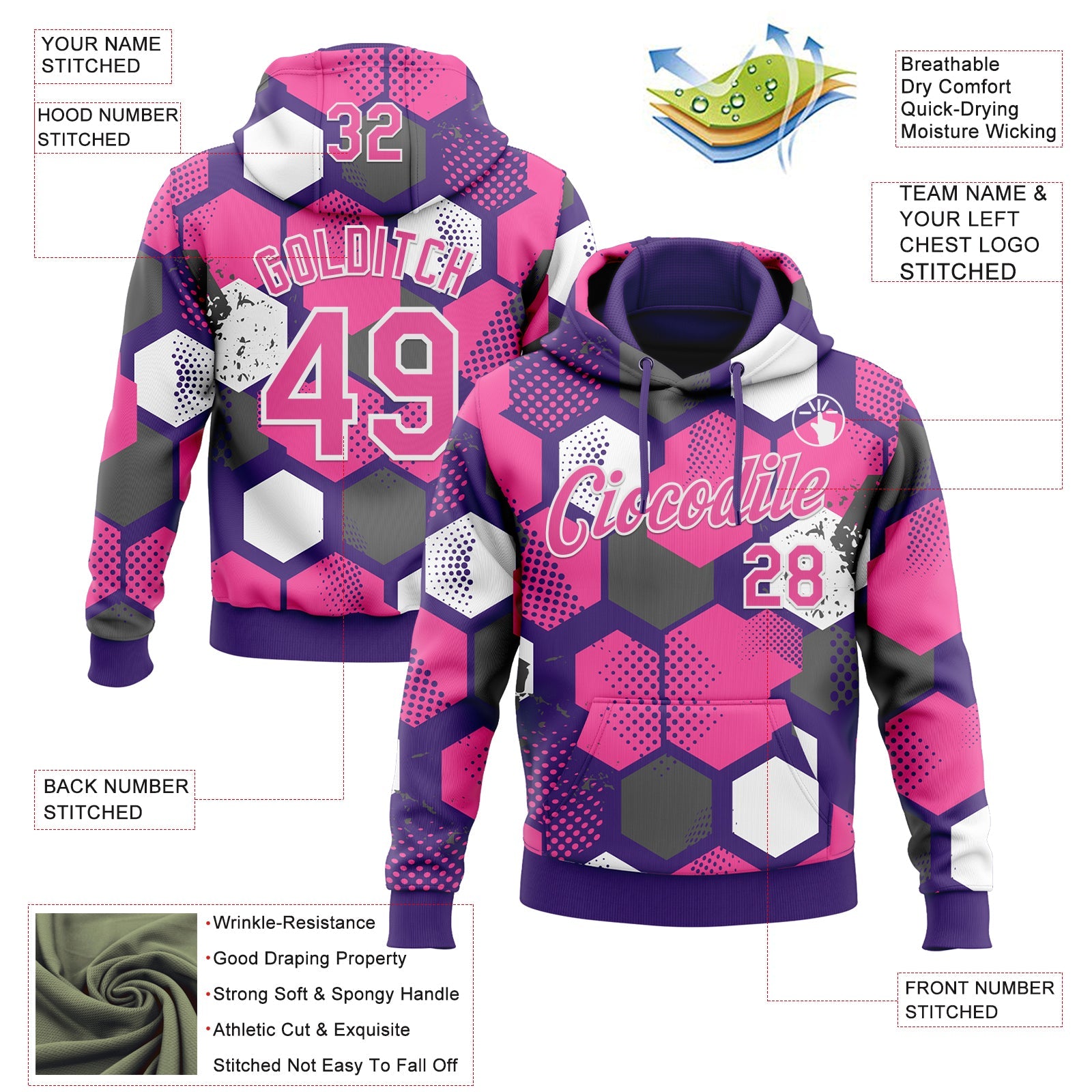Custom Stitched Purple Pink-White Geometric Shape Pattern Sports Pullover Sweatshirt Hoodie view 4