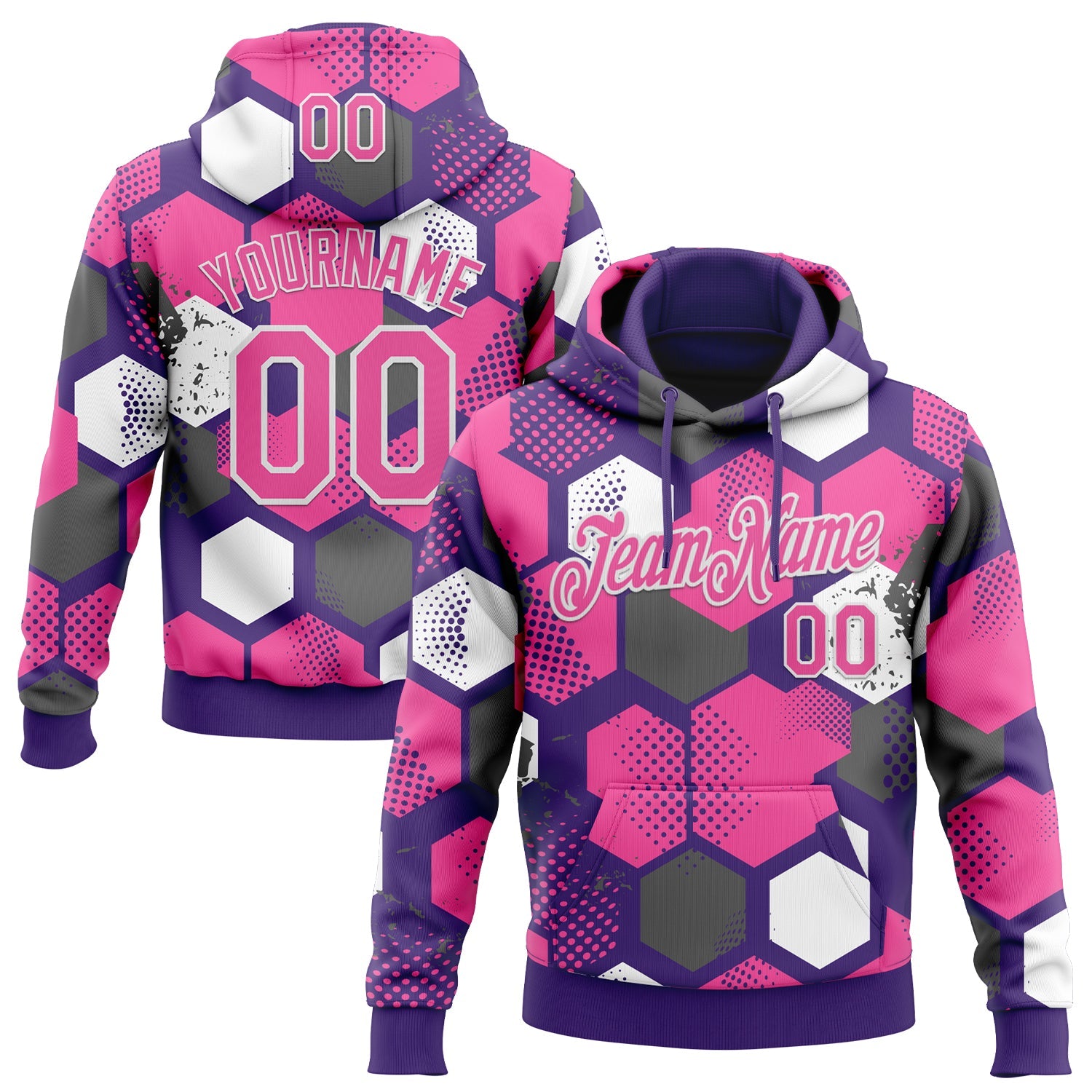 Custom Stitched Purple Pink-White Geometric Shape Pattern Sports Pullover Sweatshirt Hoodie - Main View