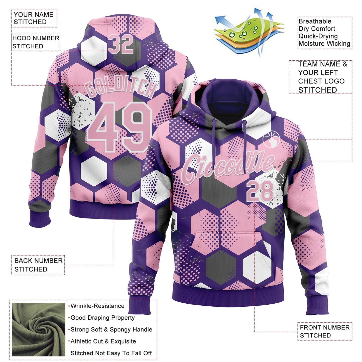 Custom Stitched Purple Light Pink-White Geometric Shape Pattern Sports Pullover Sweatshirt Hoodie view 4