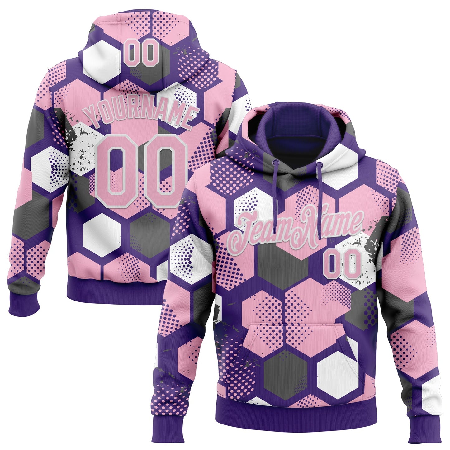 Custom Stitched Purple Light Pink-White Geometric Shape Pattern Sports Pullover Sweatshirt Hoodie - Main View