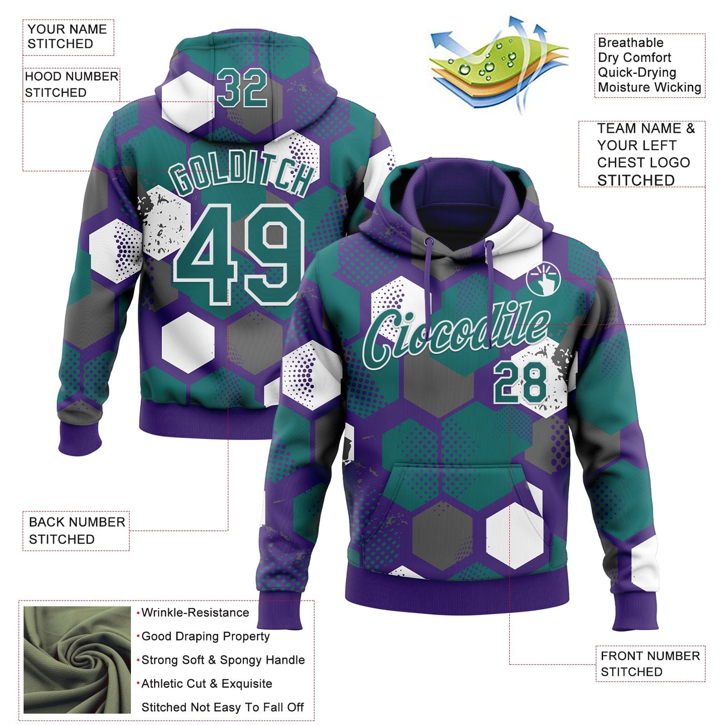 Custom Stitched Purple Teal-White Geometric Shape Pattern Sports Pullover Sweatshirt Hoodie view 4