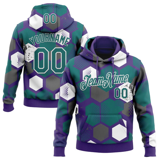Custom Stitched Purple Teal-White Geometric Shape Pattern Sports Pullover Sweatshirt Hoodie - Main View