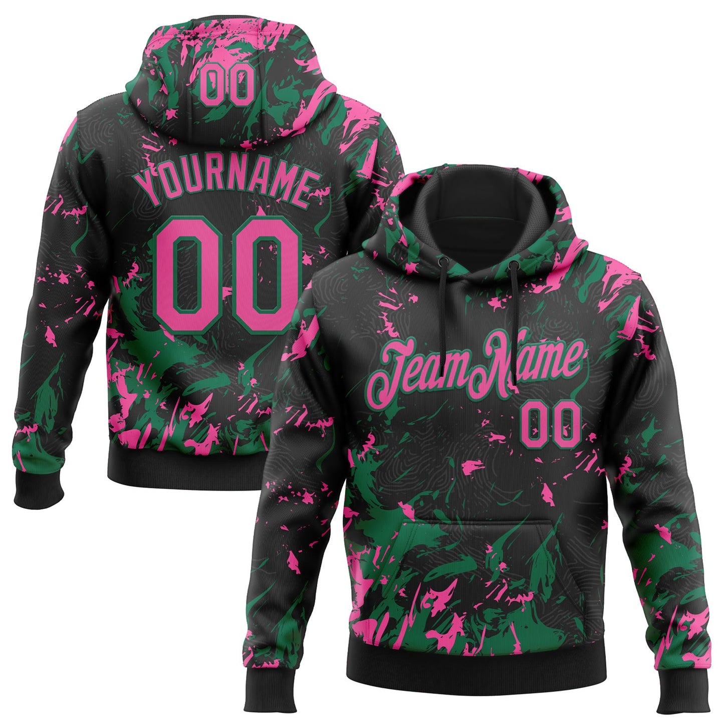 Custom Stitched Black Pink-Kelly Green Splash Sports Pullover Sweatshirt Hoodie - Main View