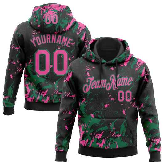 Custom Stitched Black Pink-Kelly Green Splash Sports Pullover Sweatshirt Hoodie - Main View