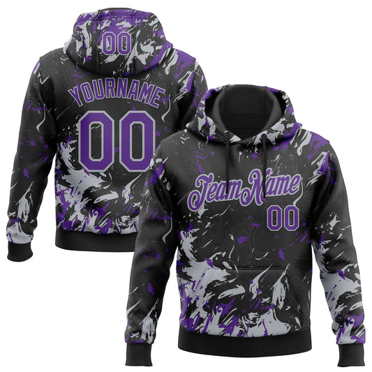 Custom Stitched Black Purple-Gray Splash Sports Pullover Sweatshirt Hoodie - Main View