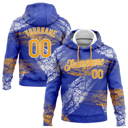Custom Stitched Royal Gold-White 3D Pattern Design Sports Pullover Sweatshirt Hoodie - Main View