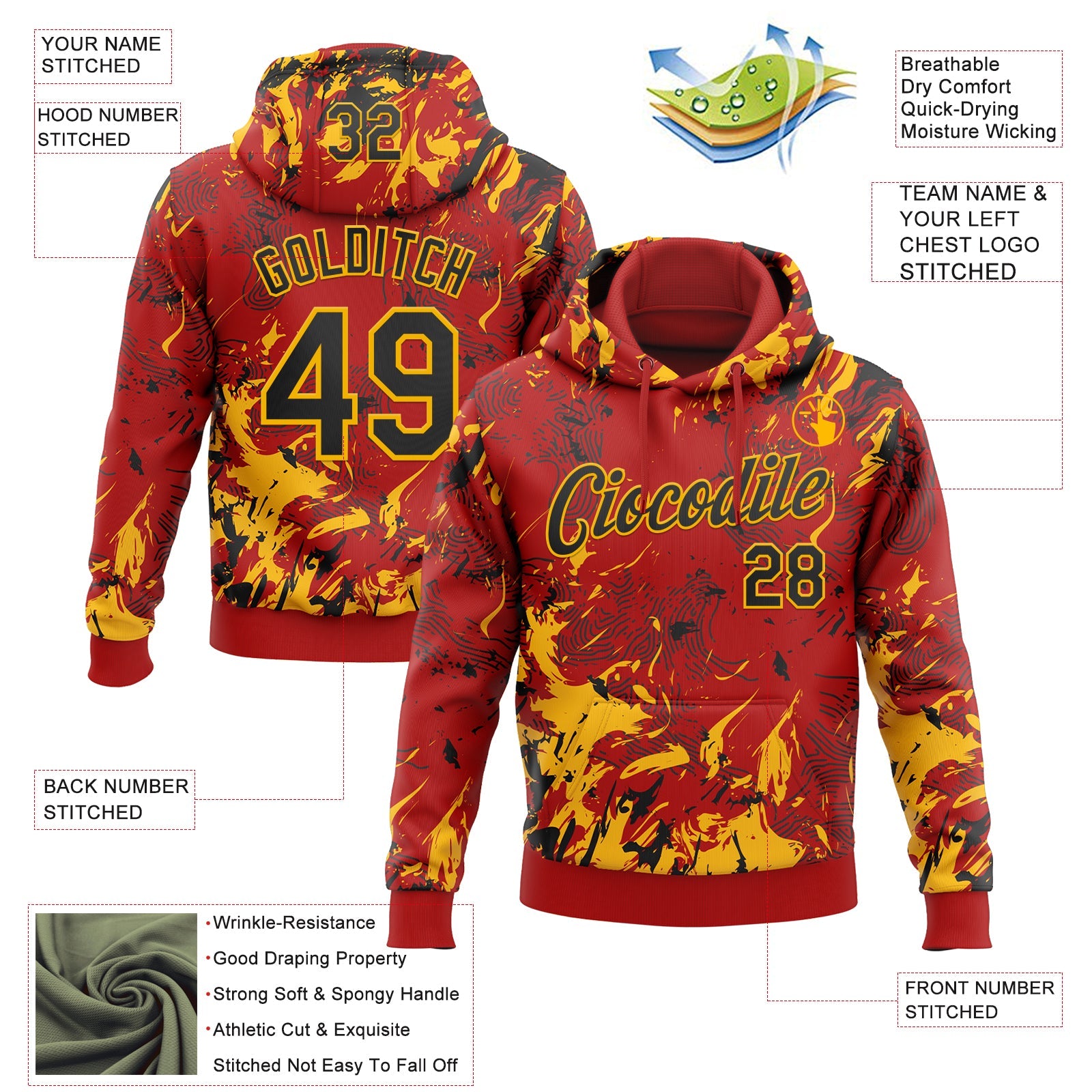 Custom Stitched Red Black-Gold Splash Sports Pullover Sweatshirt Hoodie view 4