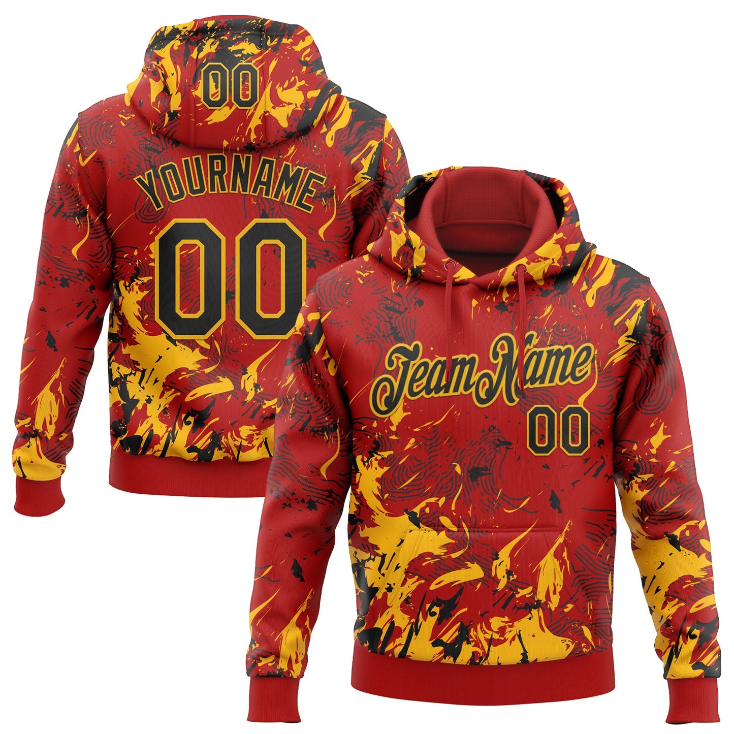 Custom Stitched Red Black-Gold Splash Sports Pullover Sweatshirt Hoodie - Main View