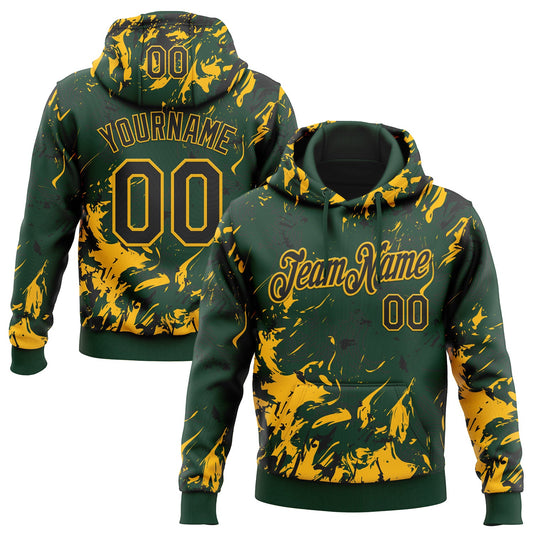 Custom Stitched Green Black-Gold Splash Sports Pullover Sweatshirt Hoodie - Main View