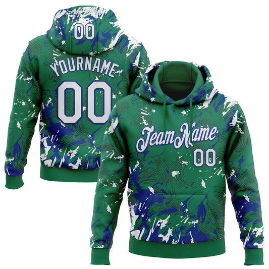Custom Stitched Kelly Green White-Royal Splash Sports Pullover Sweatshirt Hoodie - Main View