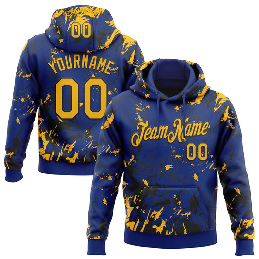 Custom Stitched Royal Gold-Black Splash Sports Pullover Sweatshirt Hoodie - Main View