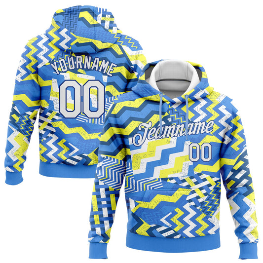 Custom Stitched Light Blue White Gold-Royal 3D Pattern Design Sports Pullover Sweatshirt Hoodie - Main View