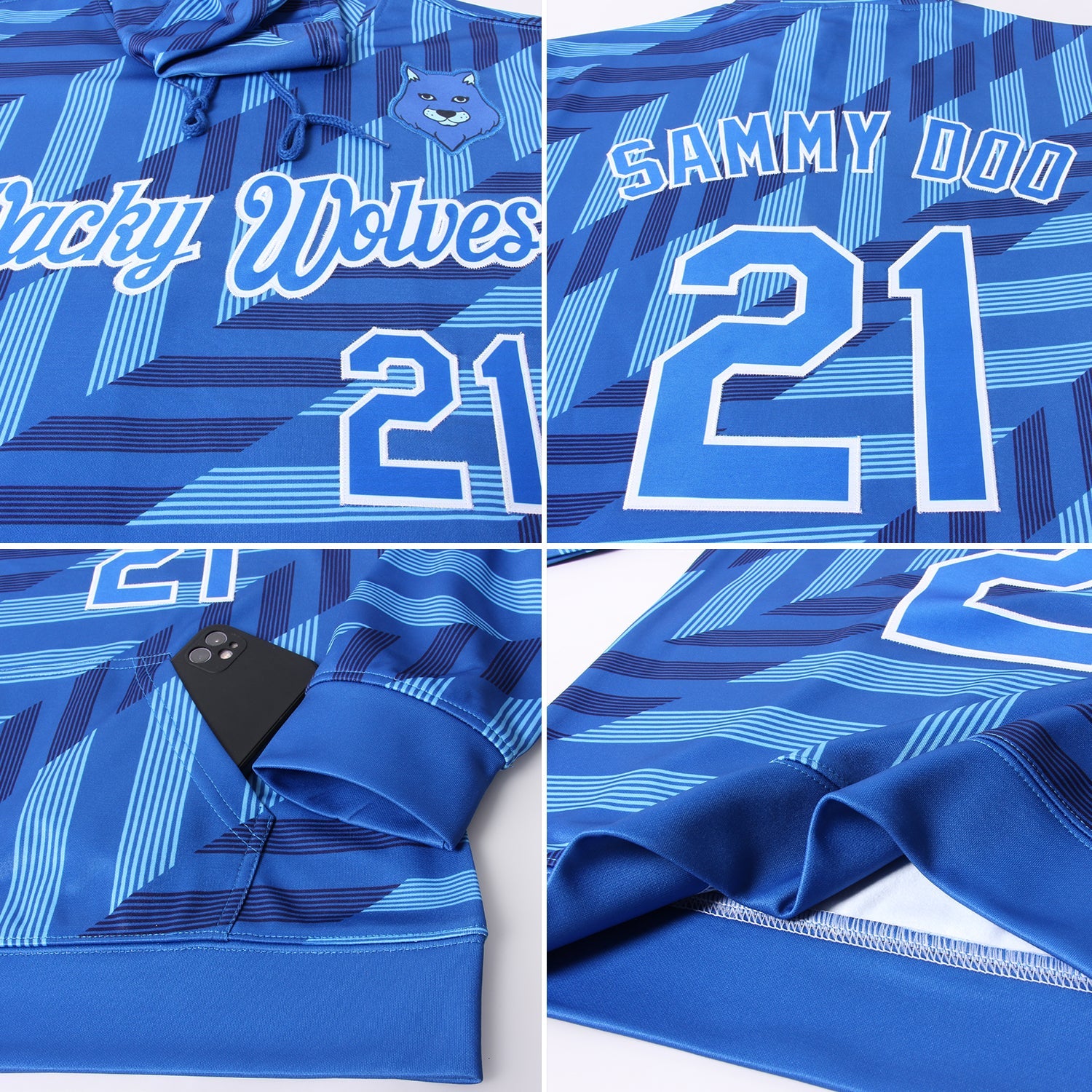 Custom Stitched Powder Blue Royal-White 3D Pattern Design Sports Pullover Sweatshirt Hoodie view 5