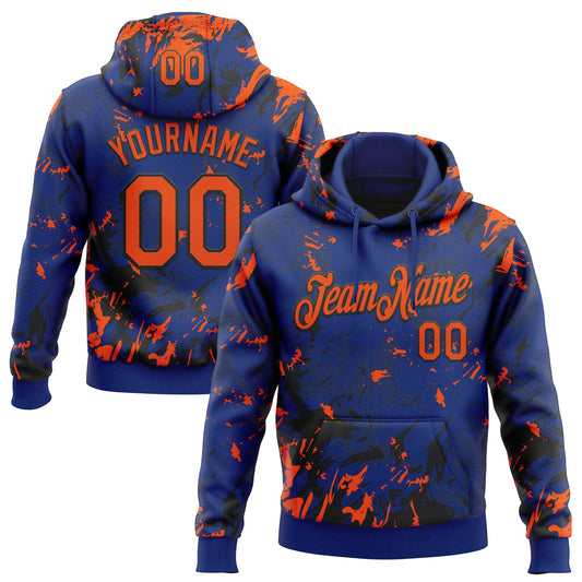 Custom Stitched Royal Orange-Black Splash Sports Pullover Sweatshirt Hoodie - Main View